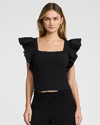 Studio Stretch Crepe V-neck Pleated Draped Tank | Express