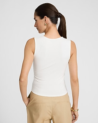 Fitted Ribbed Gold Hardware Cutout Crew Neck Tank