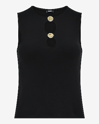 Fitted Ribbed Gold Hardware Cutout Crew Neck Tank