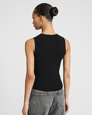 Fitted Ribbed Gold Hardware Cutout Crew Neck Tank