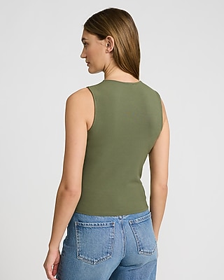 Fitted Ribbed Gold Hardware Cutout Crew Neck Tank