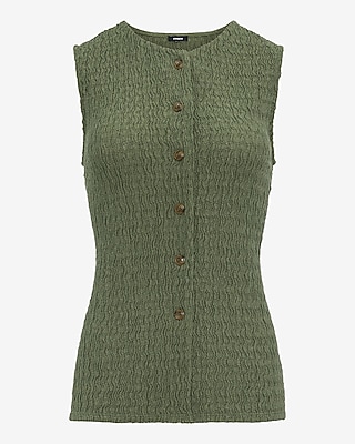 Textured Sleeveless Button Down Tank