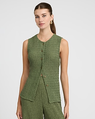 Textured Sleeveless Button Down Tank