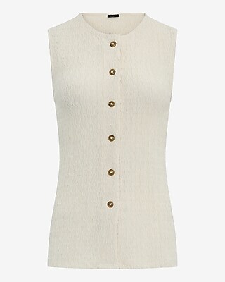 Textured Sleeveless Button Down Tank