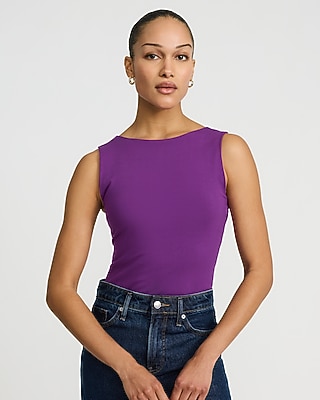 Body Contour Light Compression Stretch Cotton Boat Neck Scoop Back Bodysuit