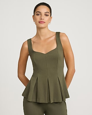 Signature Stretch Square Neck Seamed Peplum Tailored Tank | Express
