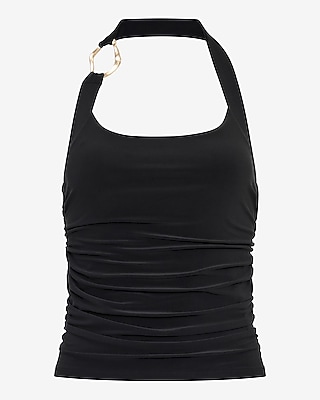 Matte Jersey Halter Hardware Ruched Tank