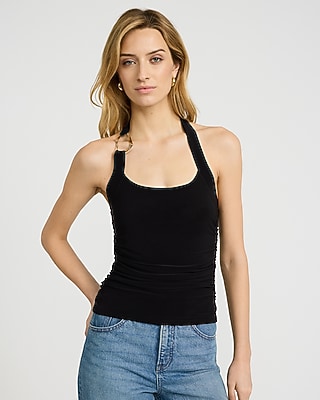 Matte Jersey Halter Hardware Ruched Tank