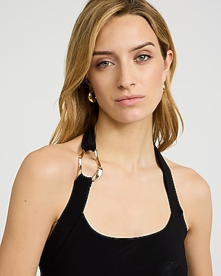 Matte Jersey Halter Hardware Ruched Tank