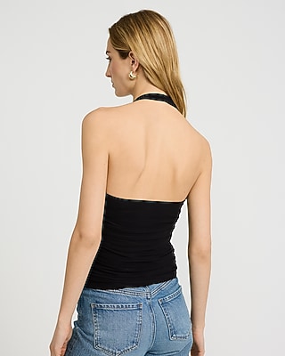 Matte Jersey Halter Hardware Ruched Tank