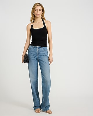 Matte Jersey Halter Hardware Ruched Tank