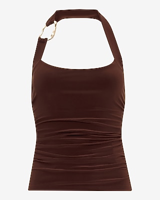 Matte Jersey Halter Hardware Ruched Tank - thumbnail 9