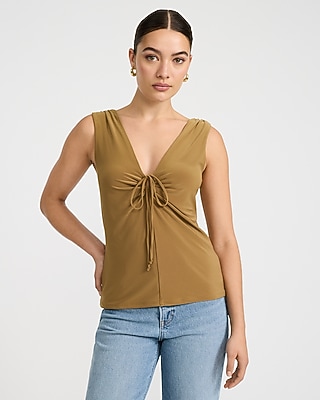 Ruched Lace Boat Neck Tank | Express