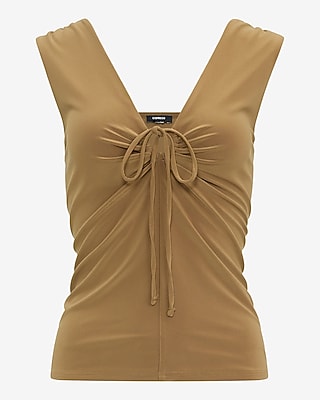 V-Neck Ruched Tie Front Keyhole Tank - image 5