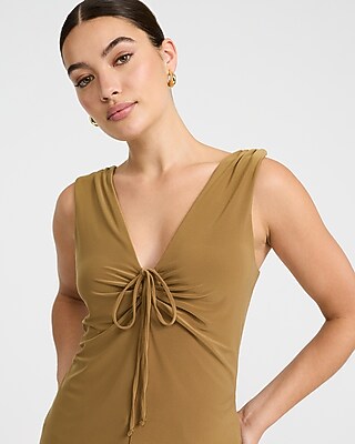 V-Neck Ruched Tie Front Keyhole Tank - image 2