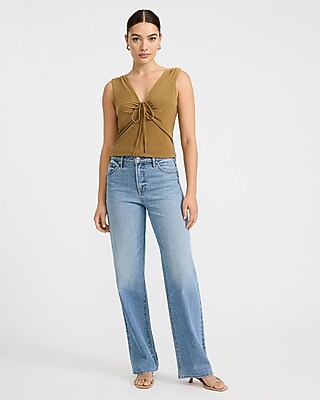 V-Neck Ruched Tie Front Keyhole Tank - image 4