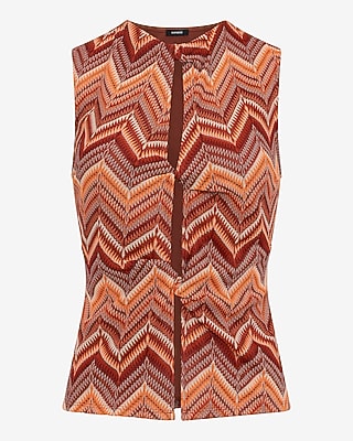 Chevron Crochet Crew Neck Cutout Twist Front Tank