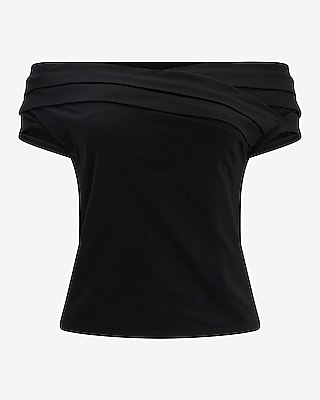Off The Shoulder Crossover Front Pleated Top