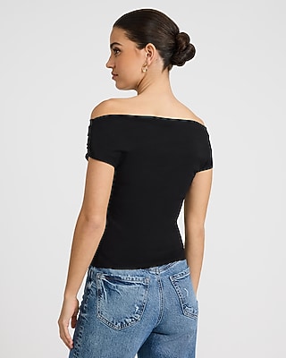 Off The Shoulder Crossover Front Pleated Top