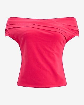 Off The Shoulder Crossover Front Pleated Top