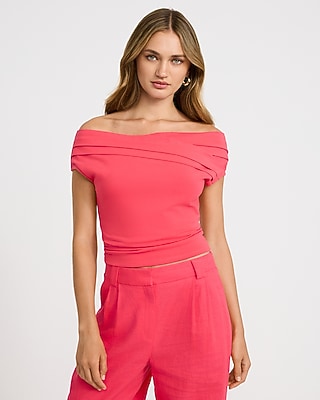 Off The Shoulder Crossover Front Pleated Top