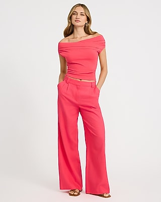 Off The Shoulder Crossover Front Pleated Top