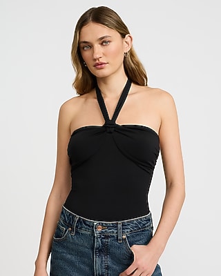 Tie Halter Neck Sleeveless Knot Bodysuit