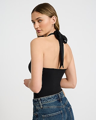 Tie Halter Neck Sleeveless Knot Bodysuit
