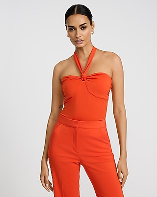 Tie Halter Neck Sleeveless Knot Bodysuit