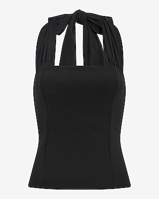 Mixed Media Tie Halter Neck Tailored Tank - image 4