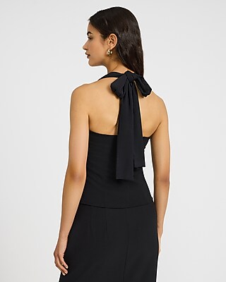 Mixed Media Tie Halter Neck Tailored Tank - image 2