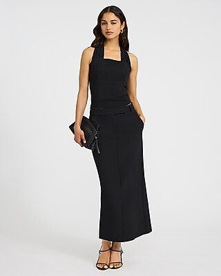 Mixed Media Tie Halter Neck Tailored Tank - image 3
