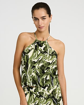 Textured Printed Halter Neck Bubble Cami