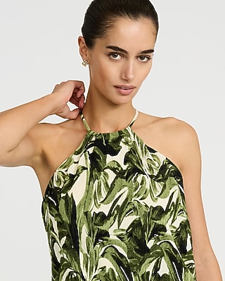 Textured Printed Halter Neck Bubble Cami