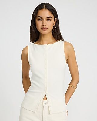 Ruched Lace Boat Neck Tank | Express