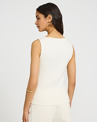 Ribbed Boat Neck Button Front Knit Tank
