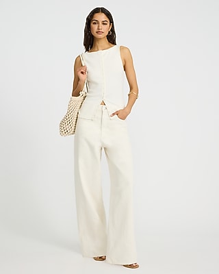 Ribbed Boat Neck Button Front Knit Tank