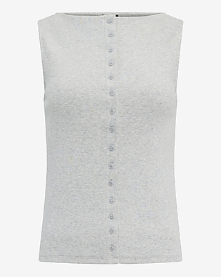 Ribbed Boat Neck Button Front Knit Tank