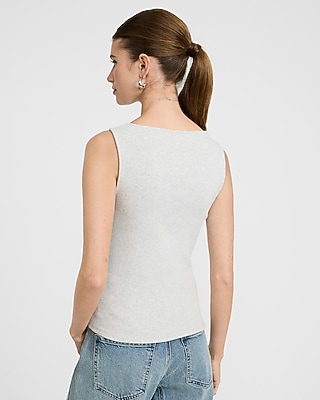 Ribbed Boat Neck Button Front Knit Tank