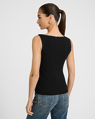 Ribbed Boat Neck Button Front Knit Tank