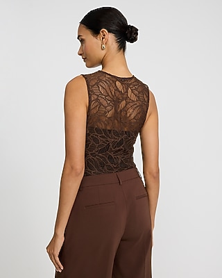 Lace Crew Neck Sleeveless Bodysuit