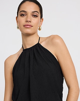 Textured Tie Halter Peplum Cami
