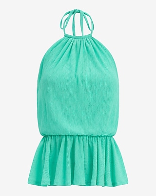Textured Tie Halter Peplum Cami