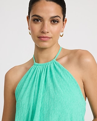 Textured Tie Halter Peplum Cami