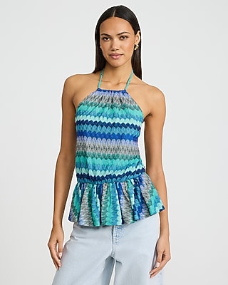 Chevron Crochet Tie Halter Peplum Cami