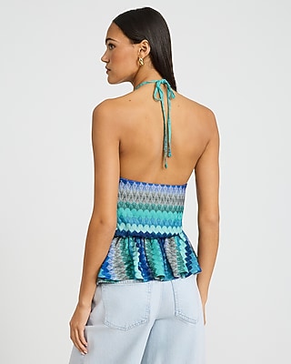 Chevron Crochet Tie Halter Peplum Cami