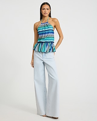 Chevron Crochet Tie Halter Peplum Cami