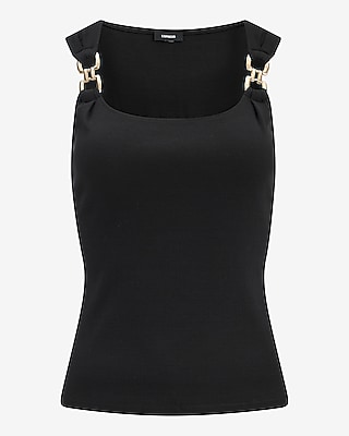 Stretch Cotton Ribbed Novelty Hardware Strap Tank