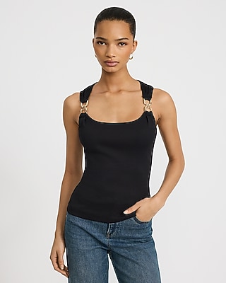 Stretch Cotton Ribbed Novelty Hardware Strap Tank