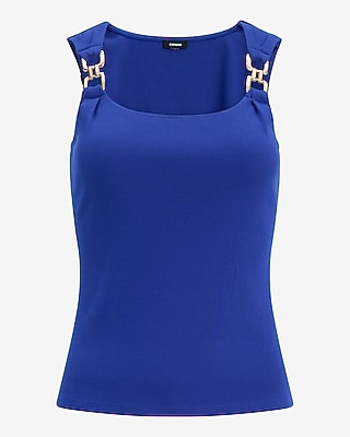 Stretch Cotton Ribbed Novelty Hardware Strap Tank